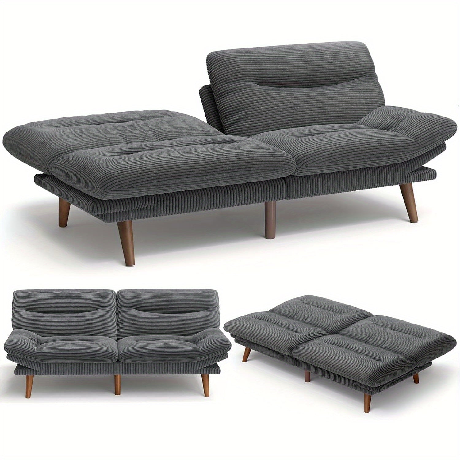 66-75Inch Futon Sofa Bed with Adjustable Backrest Armrests, Convertible Futon Sofa Couch for Small Spaces, Living Room Or Office, Corduroy Futons Sofas Bed Christmas Gift Decoration Sofa