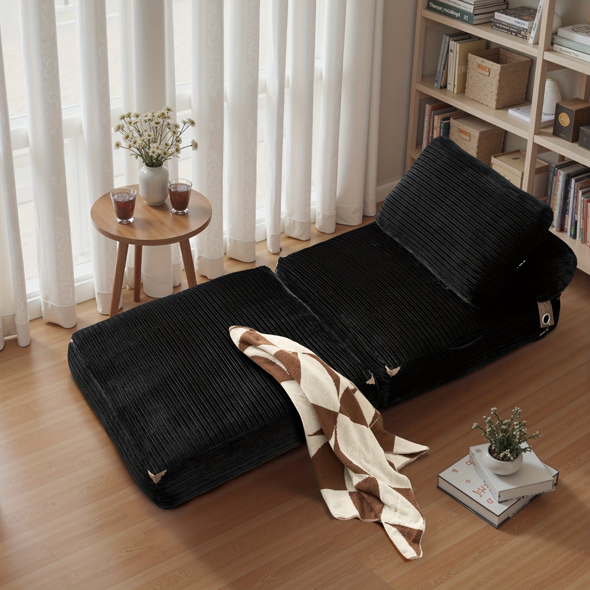 36-Inch Single Folding Sofa Bed, Corduroy Convertible Chair Bed, Single Size Sleeper Couch with Pillow, Space-Saving Floor Mattress for Living Rooms, Bedrooms, And Dorms - Versatile Seating for Minimalist Interior Design And Upholstery