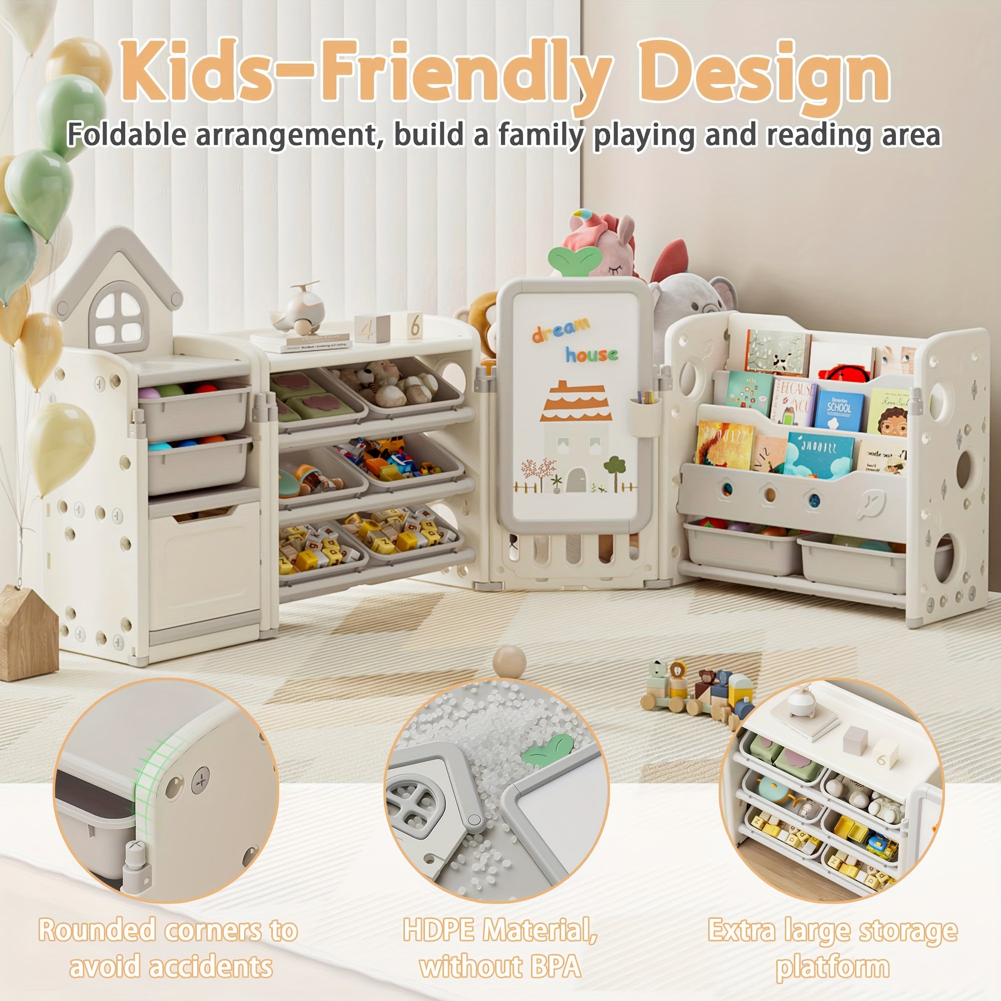 A Versatile Storage Solution for Featuring 10 Detachable Bins And a 3-Tier Bookshelf, Serving As a Multifunctional Organizer with a Drawing Board, Perfect for a Bedroom, Playroom, Or Living Area