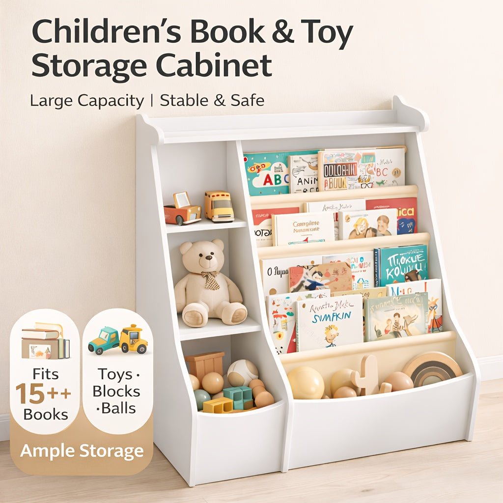 Children's Wooden Multi-Functional Bookshelf, 4-Tier Deer-Shaped Display Bookcase, 4-Layer Hanging Storage Rack, Book & Toy Organizer, Suitable for Kids' Rooms, Playrooms, Kindergartens & Daycares