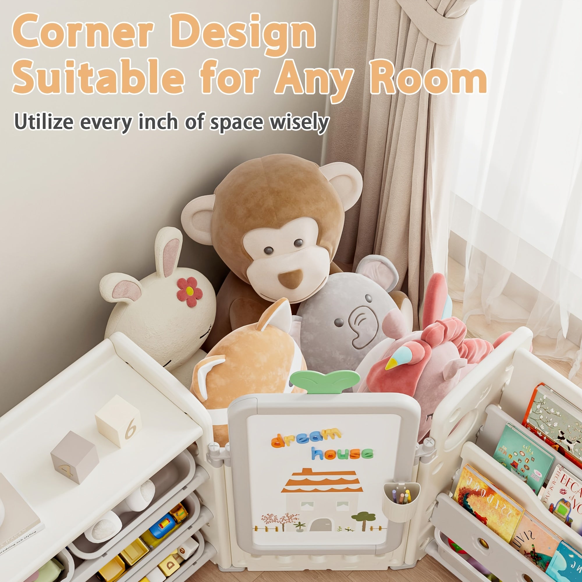 A Versatile Storage Solution for Featuring 10 Detachable Bins And a 3-Tier Bookshelf, Serving As a Multifunctional Organizer with a Drawing Board, Perfect for a Bedroom, Playroom, Or Living Area