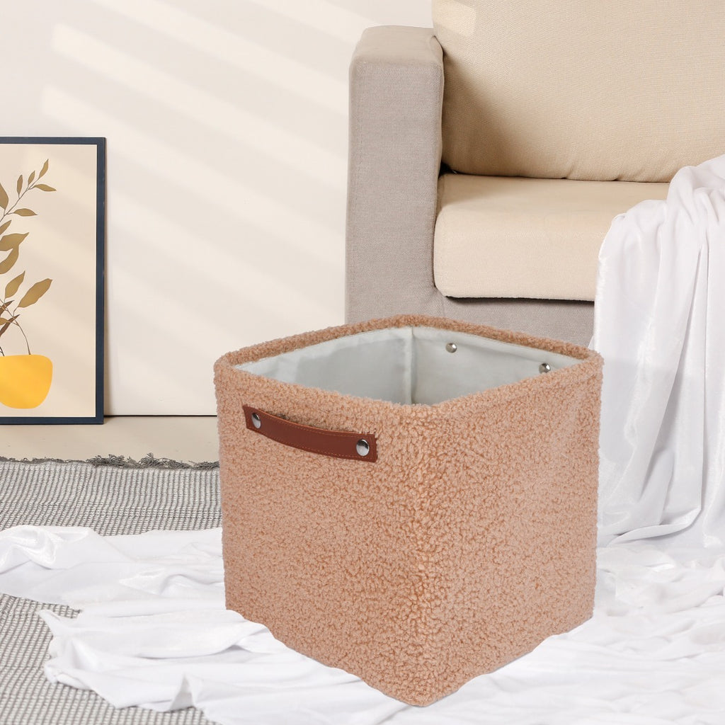 Set of 3 Collapsible Fabric Storage Baskets with Square Open-Top Bins & Leather Handles - Shelf Organizers Suitable for Home, Office,, Pantry - Space-Saving Bins, Rope, Shelf Baskets