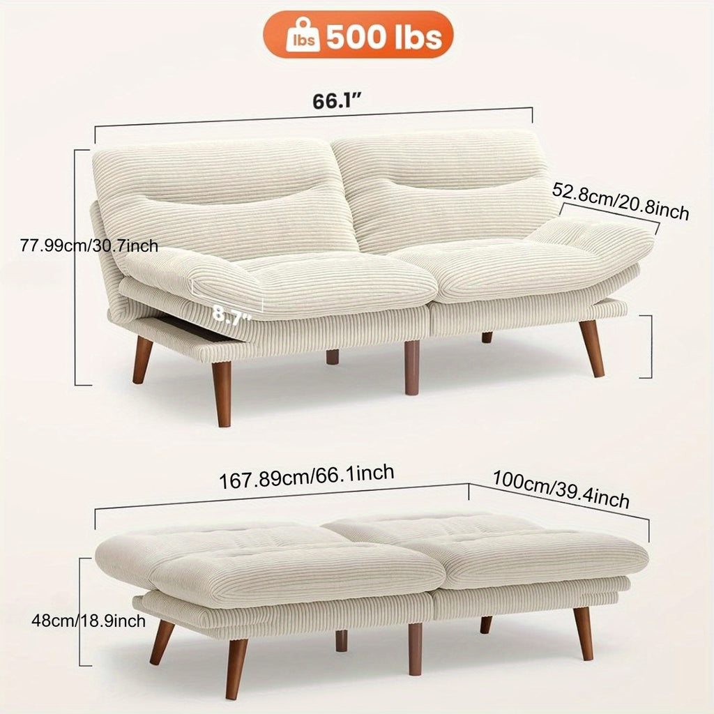 66-75Inch Futon Sofa Bed with Adjustable Backrest Armrests, Convertible Futon Sofa Couch for Small Spaces, Living Room Or Office, Corduroy Futons Sofas Bed Christmas Gift Decoration Sofa