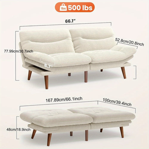 66-75Inch Futon Sofa Bed with Adjustable Backrest Armrests, Convertible Futon Sofa Couch for Small Spaces, Living Room Or Office, Corduroy Futons Sofas Bed Christmas Gift Decoration Sofa