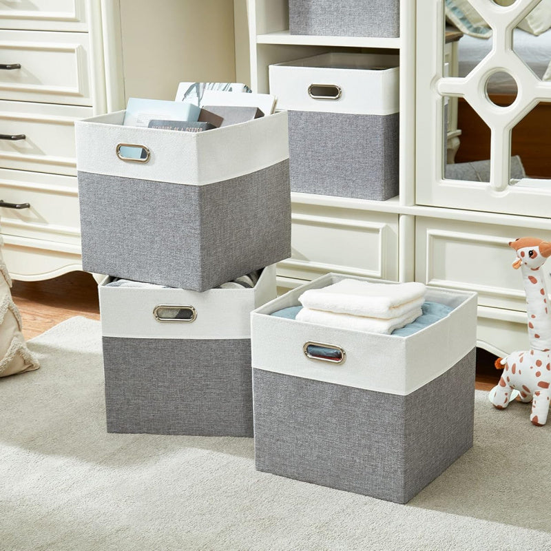DECOMOMO Cube Storage Box - Karax Box, Cube Storage Box, Storage Basket (Gray And White, Set of 3)