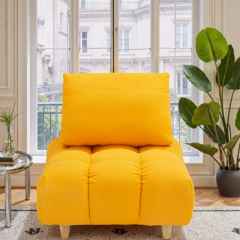30 inches long Teddy Sofa Fabric | Spacious and Comfortable Seat, Classic Style, Hardwood Frame, Artificial Board, Yellow Fabric, for Apartment, Office, Living Room - JVFUN
