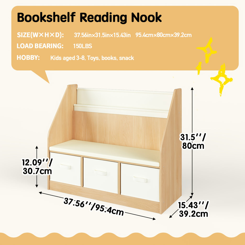 Reading Corner Featuring Storage - a Three-Level Bookshelf, a Bench with Drawers, And Hooks, Perfect As a Christmas Present for Ages 3 to 12