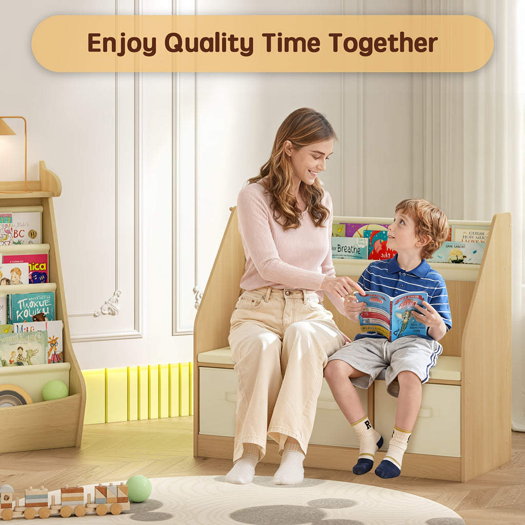 Reading Corner Featuring Storage - a Three-Level Bookshelf, a Bench with Drawers, And Hooks, Perfect As a Christmas Present for Ages 3 to 12