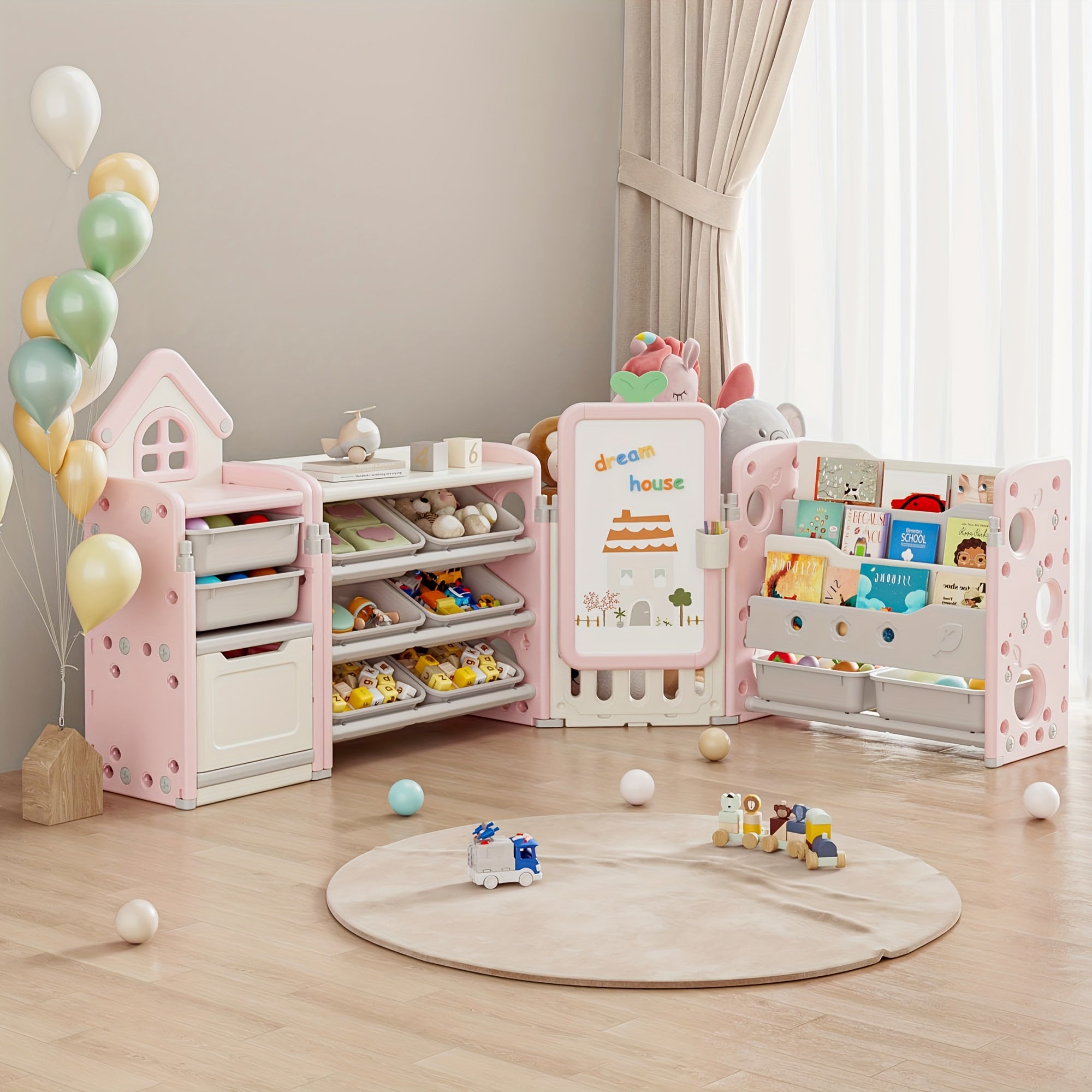 A Versatile Storage Solution for Featuring 10 Detachable Bins And a 3-Tier Bookshelf, Serving As a Multifunctional Organizer with a Drawing Board, Perfect for a Bedroom, Playroom, Or Living Area