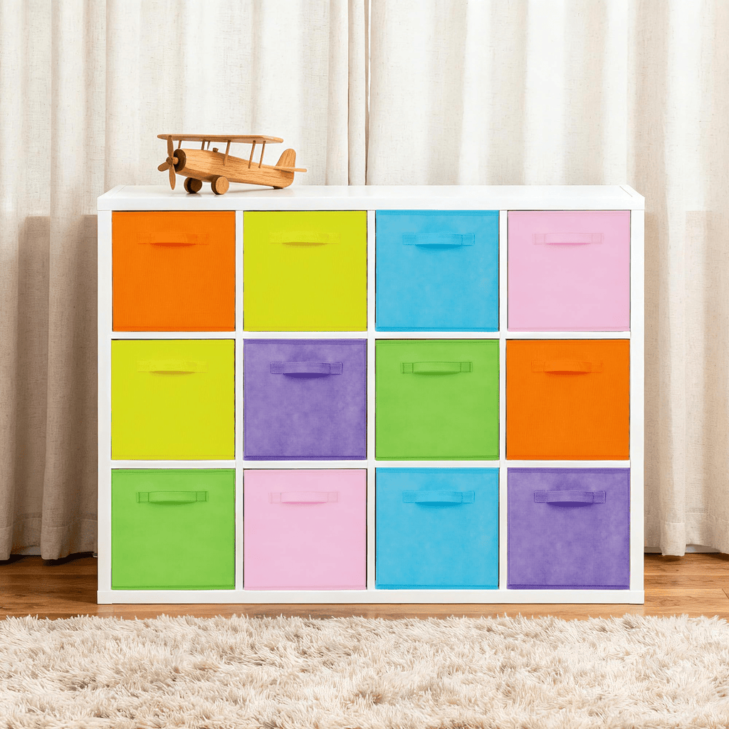 FinerFurnis Collapsible Fabric Storage Bins - 12 Pack Cube Organizer Baskets - Sturdy Non-Woven, Collapsible Design, with Handles - Home, Closet, Nursery, Office Use - Macaron 6 Colors, 10.24x10.24x11.02inch, Shelf Baskets