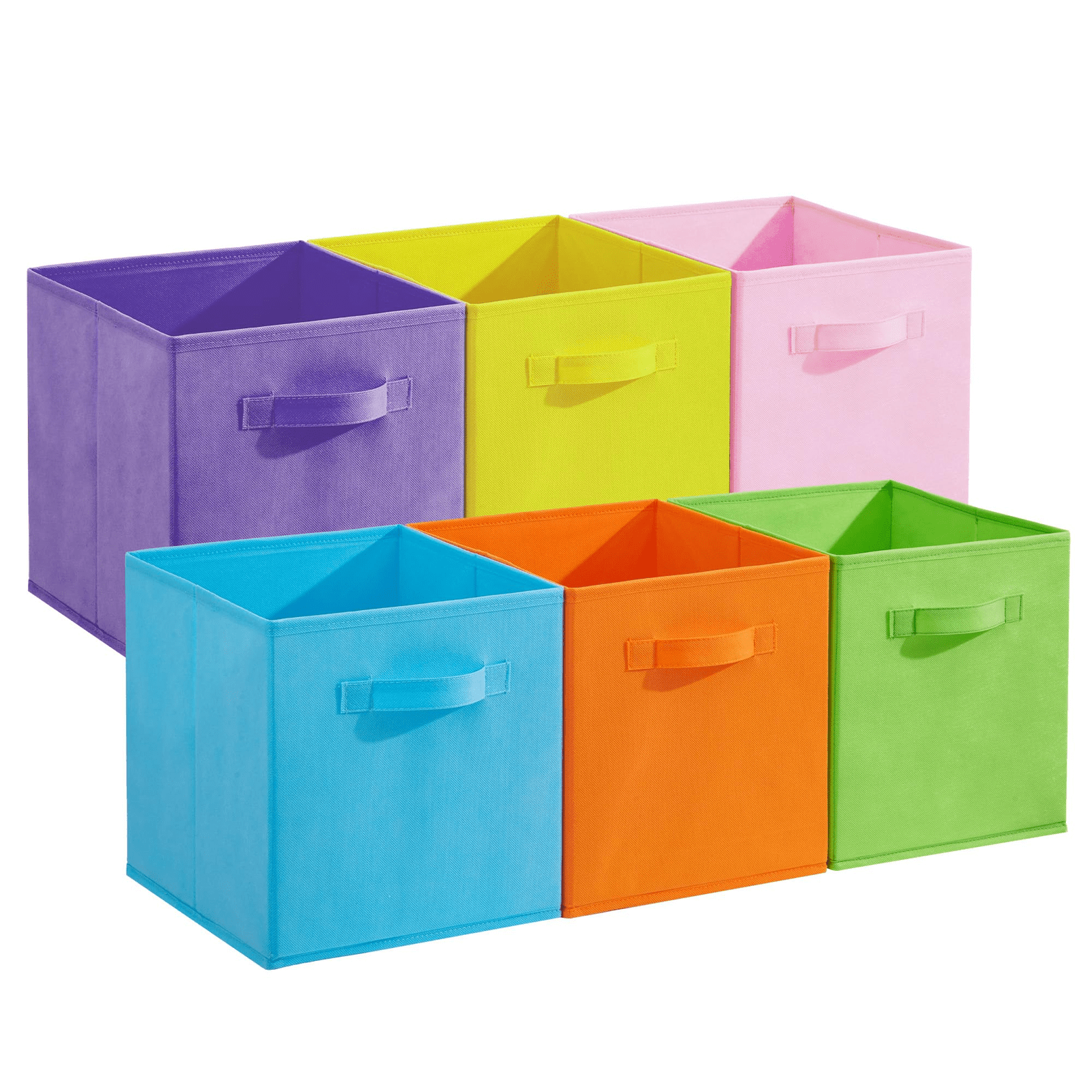 FinerFurnis Collapsible Fabric Storage Bins - 12 Pack Cube Organizer Baskets - Sturdy Non-Woven, Collapsible Design, with Handles - Home, Closet, Nursery, Office Use - Macaron 6 Colors, 10.24x10.24x11.02inch, Shelf Baskets