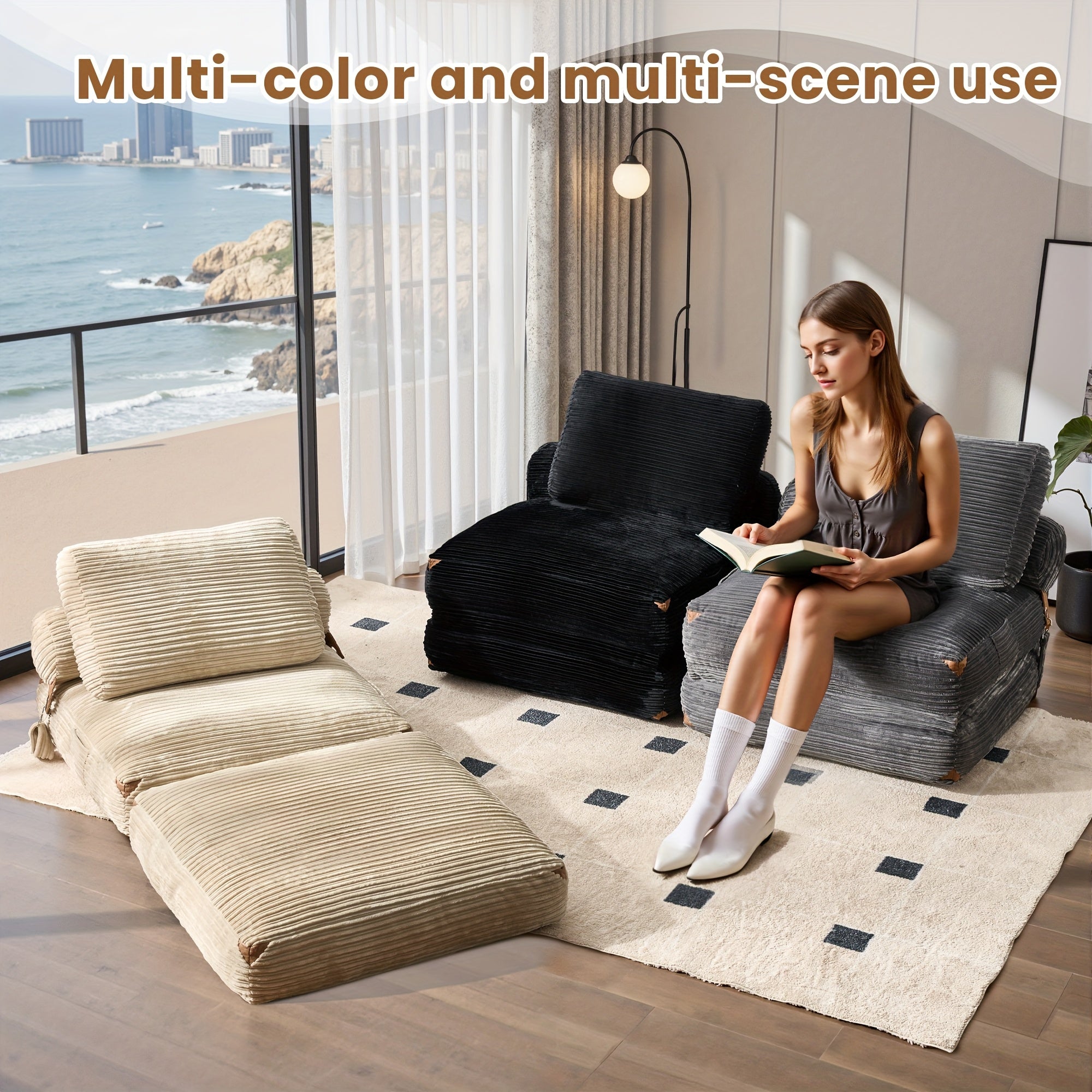 36-Inch Single Folding Sofa Bed, Corduroy Convertible Chair Bed, Single Size Sleeper Couch with Pillow, Space-Saving Floor Mattress for Living Rooms, Bedrooms, And Dorms - Versatile Seating for Minimalist Interior Design And Upholstery