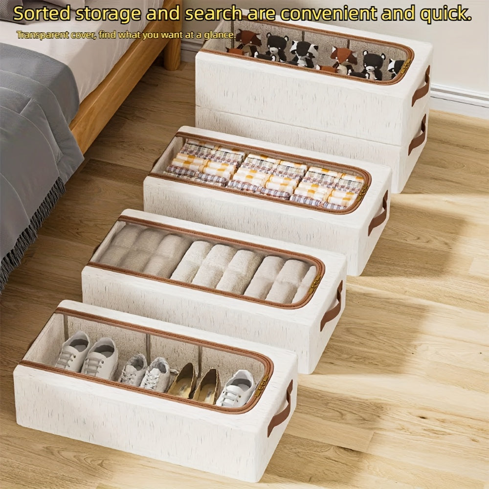 2pcs Thickened Fabric Folding Bed Storage Boxes with Clear Lids- Space-Saving Organizer for Shoes,, and More- Durable, Dustproof Design for Bedroom, Living Room, or Attic- Perfect Christmas Gift Idea, Shoe Storage Organizer, Bedroom Organizer