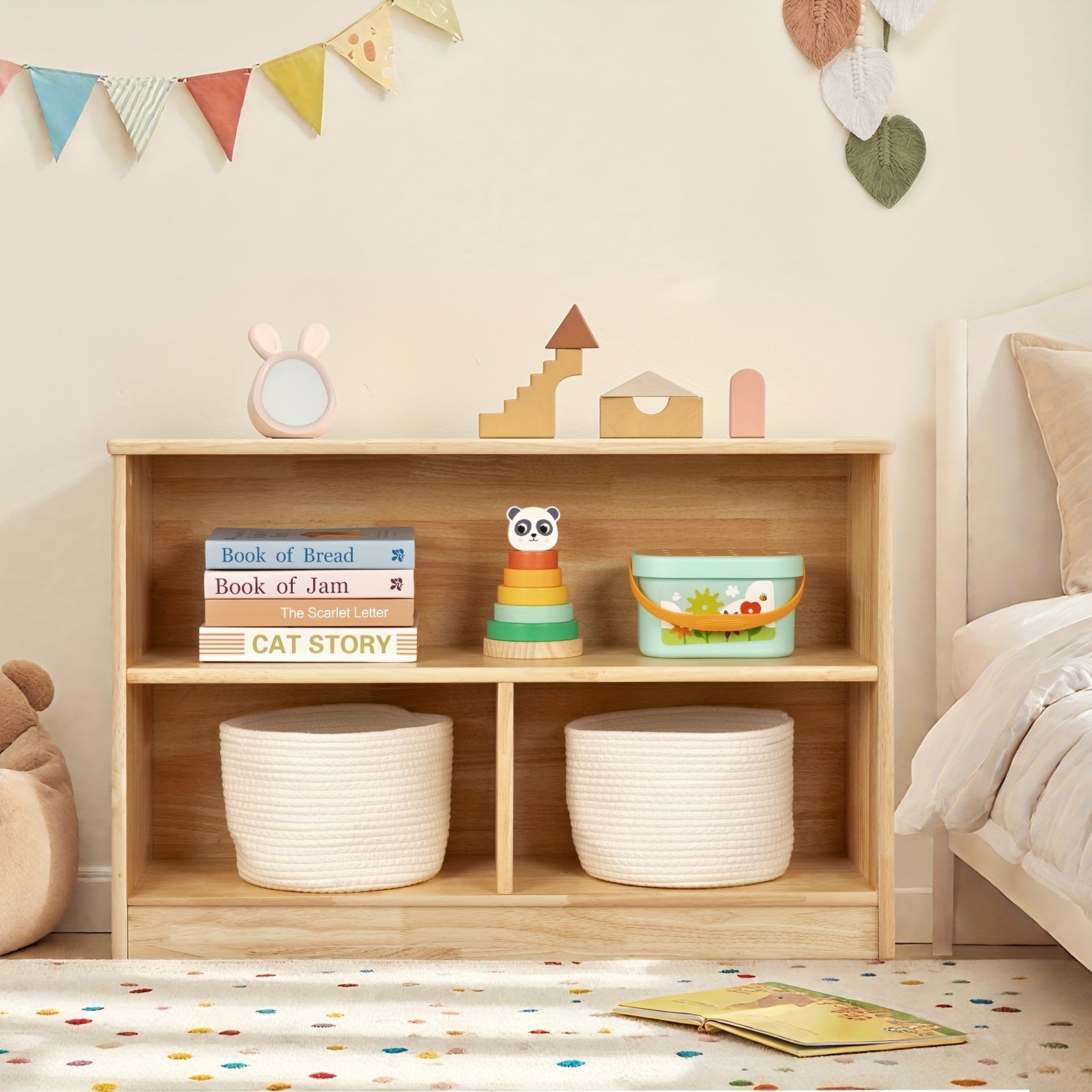 Rubber Wood 5-Compartment Book Shelf, 35.4\