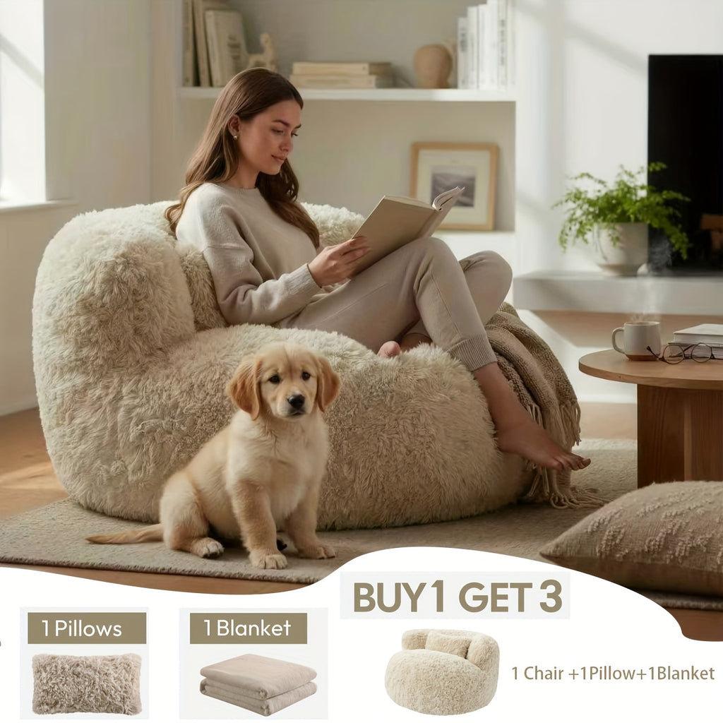 Fluffy Compression Sofa, Bean Sofa Small Space Saving Chair Sofa, Portable Lounger for Living Room, Guest Bed, Dorm Room | Gift Idea
