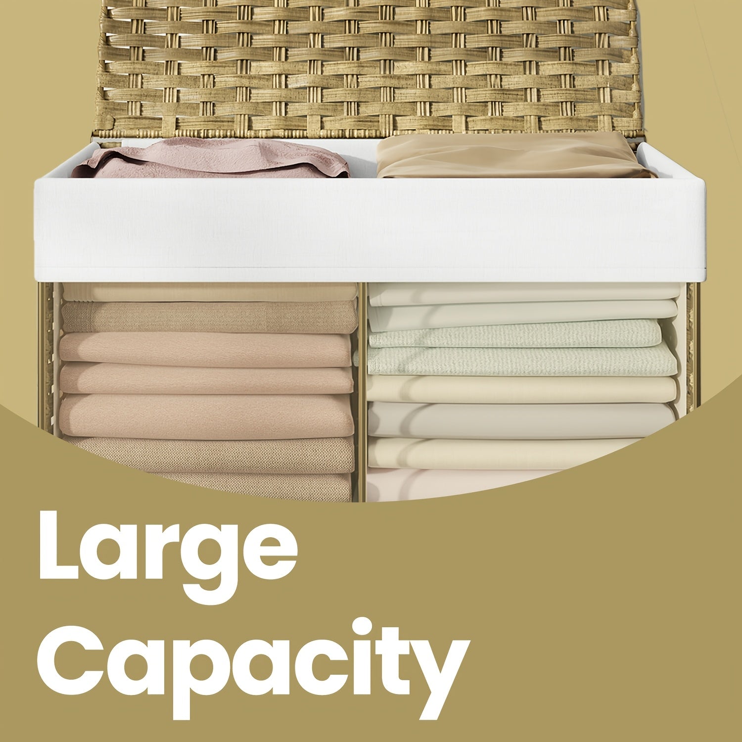 27.74gal Storage Basket with Lid, Blanket Storage Bin with Handles, Foldable, Removable Liner, Metal Frame, for Bedroom, Laundry Room, Laundry Baskets