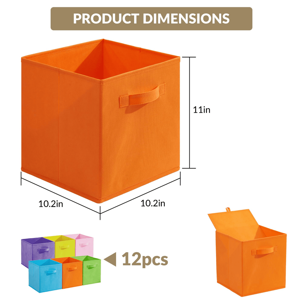 FinerFurnis Collapsible Fabric Storage Bins - 12 Pack Cube Organizer Baskets - Sturdy Non-Woven, Collapsible Design, with Handles - Home, Closet, Nursery, Office Use - Macaron 6 Colors, 10.24x10.24x11.02inch, Shelf Baskets