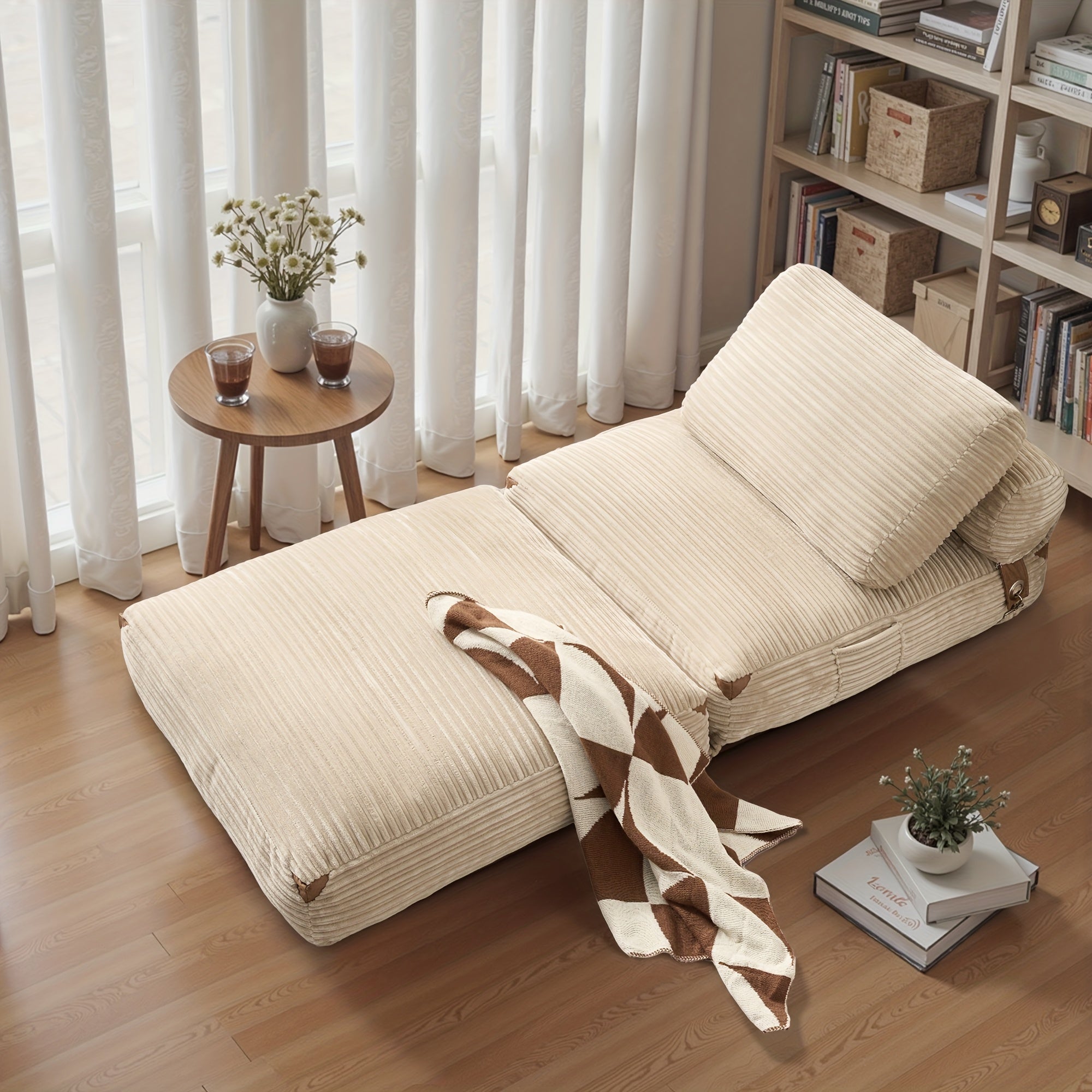 36-Inch Single Folding Sofa Bed, Corduroy Convertible Chair Bed, Single Size Sleeper Couch with Pillow, Space-Saving Floor Mattress for Living Rooms, Bedrooms, And Dorms - Versatile Seating for Minimalist Interior Design And Upholstery