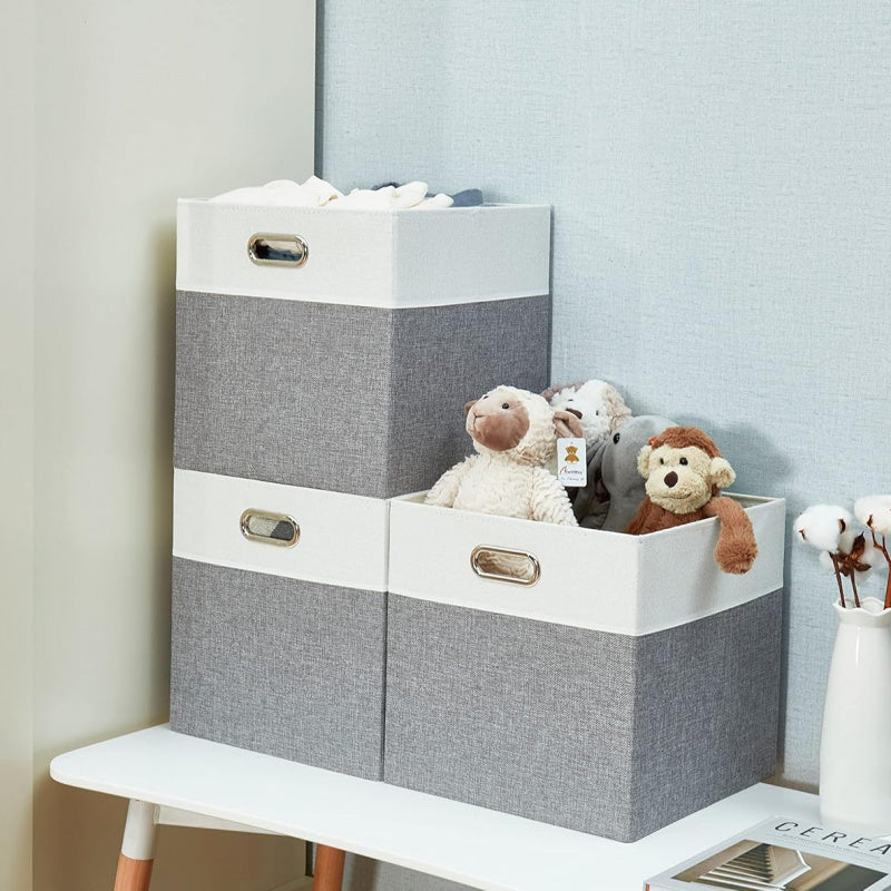 DECOMOMO Cube Storage Box - Karax Box, Cube Storage Box, Storage Basket (Gray And White, Set of 3)