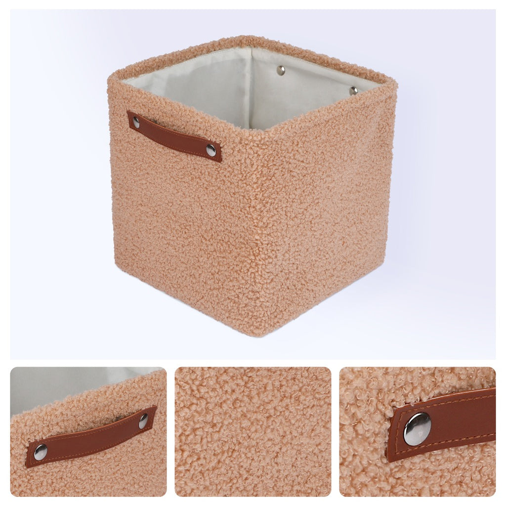 Set of 3 Collapsible Fabric Storage Baskets with Square Open-Top Bins & Leather Handles - Shelf Organizers Suitable for Home, Office,, Pantry - Space-Saving Bins, Rope, Shelf Baskets