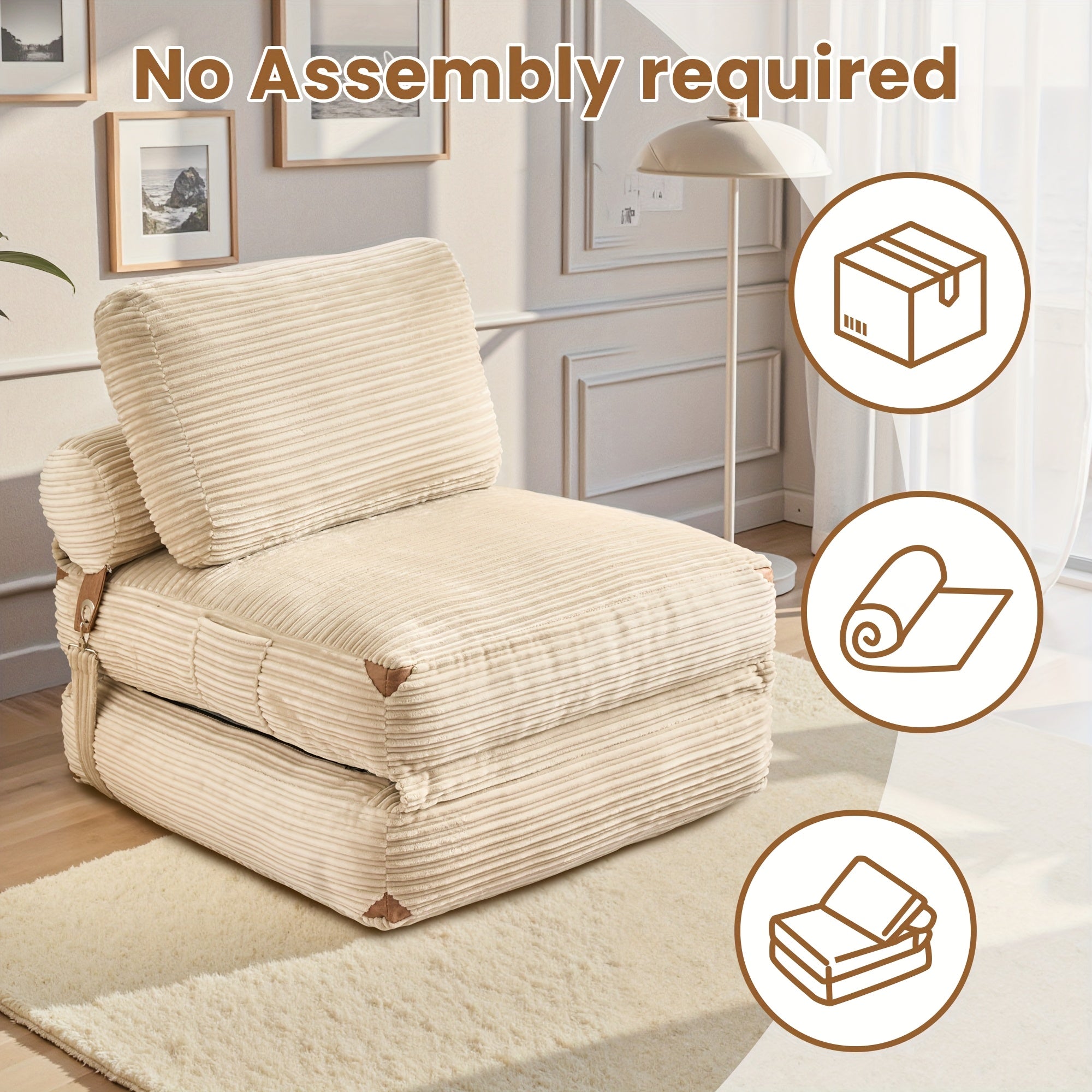 36-Inch Single Folding Sofa Bed, Corduroy Convertible Chair Bed, Single Size Sleeper Couch with Pillow, Space-Saving Floor Mattress for Living Rooms, Bedrooms, And Dorms - Versatile Seating for Minimalist Interior Design And Upholstery