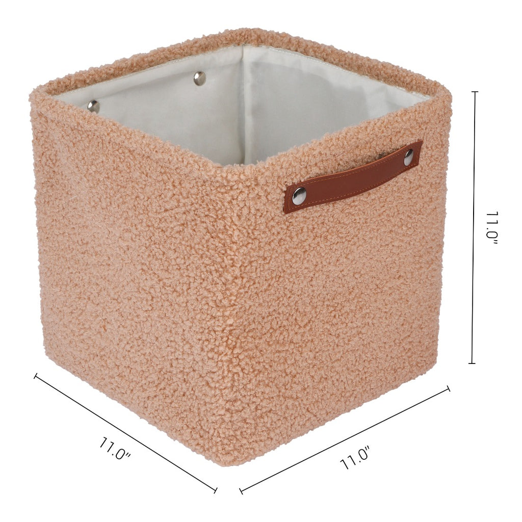 Set of 3 Collapsible Fabric Storage Baskets with Square Open-Top Bins & Leather Handles - Shelf Organizers Suitable for Home, Office,, Pantry - Space-Saving Bins, Rope, Shelf Baskets