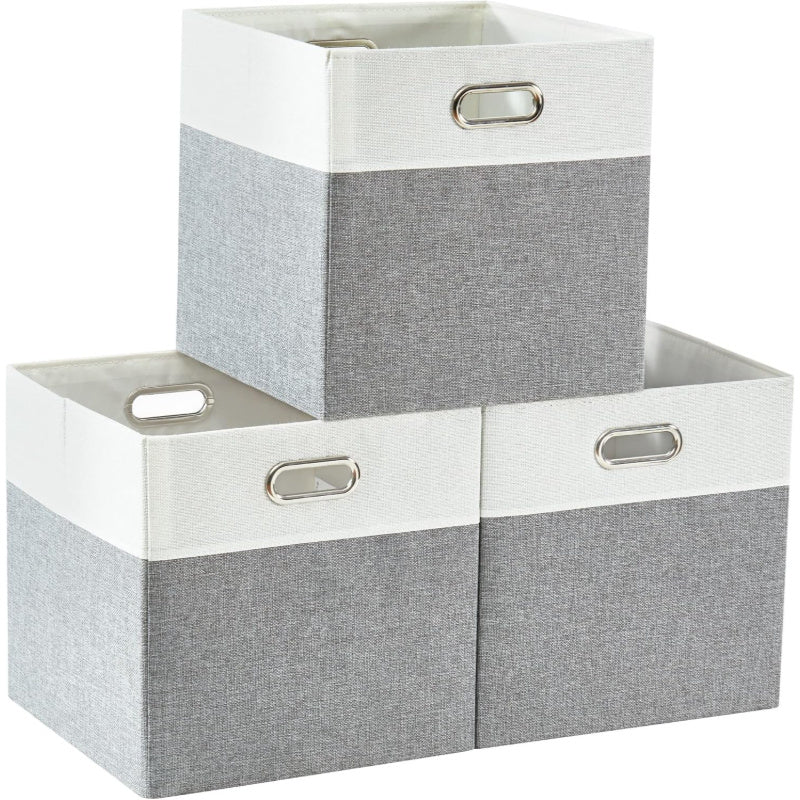 DECOMOMO Cube Storage Box - Karax Box, Cube Storage Box, Storage Basket (Gray And White, Set of 3)