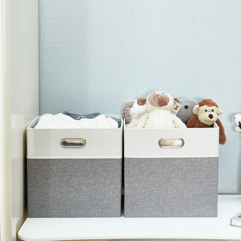 DECOMOMO Cube Storage Box - Karax Box, Cube Storage Box, Storage Basket (Gray And White, Set of 3)