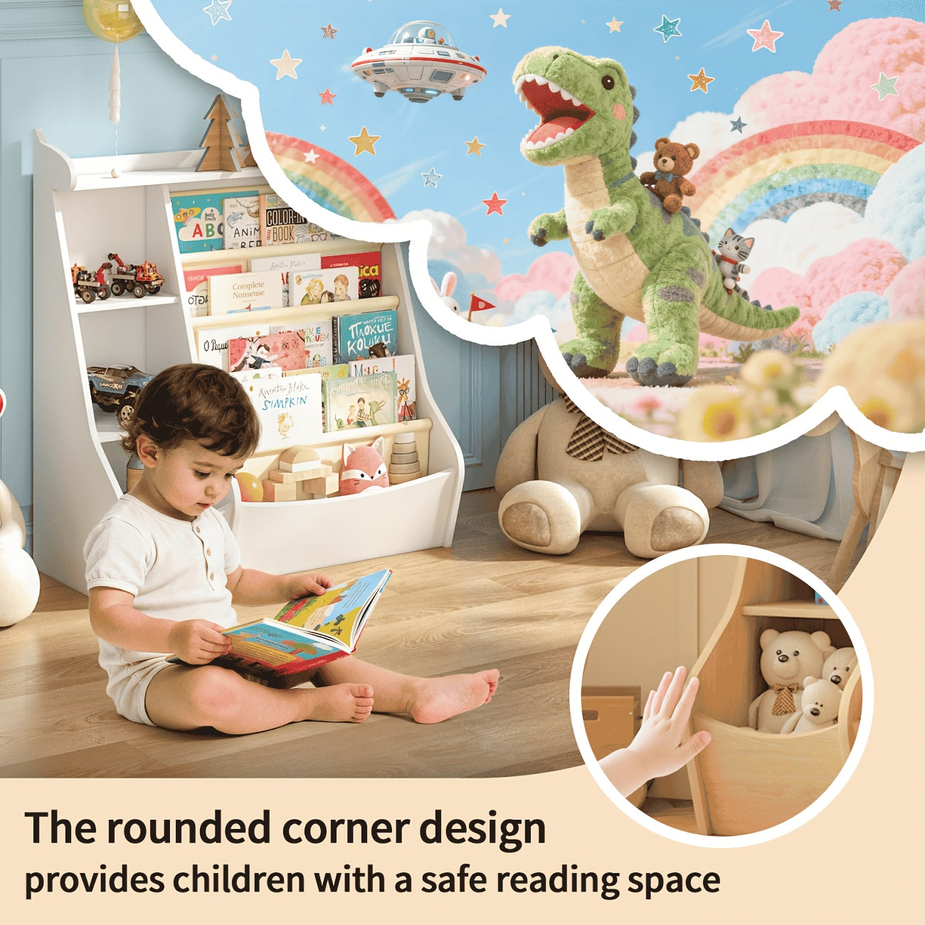 Children's Wooden Multi-Functional Bookshelf, 4-Tier Deer-Shaped Display Bookcase, 4-Layer Hanging Storage Rack, Book & Toy Organizer, Suitable for Kids' Rooms, Playrooms, Kindergartens & Daycares