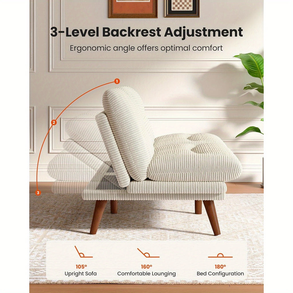 66-75Inch Futon Sofa Bed with Adjustable Backrest Armrests, Convertible Futon Sofa Couch for Small Spaces, Living Room Or Office, Corduroy Futons Sofas Bed Christmas Gift Decoration Sofa