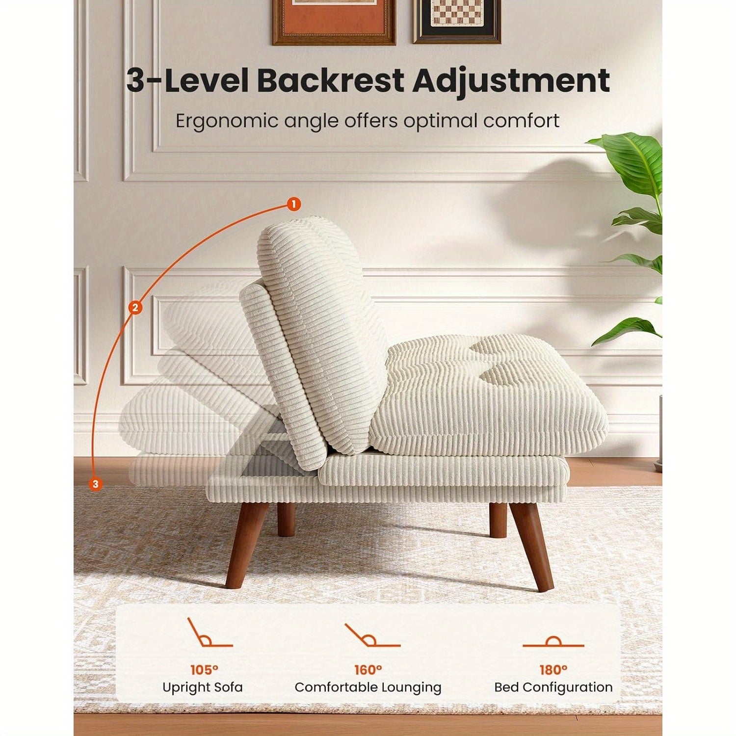 66-75Inch Futon Sofa Bed with Adjustable Backrest Armrests, Convertible Futon Sofa Couch for Small Spaces, Living Room Or Office, Corduroy Futons Sofas Bed Christmas Gift Decoration Sofa