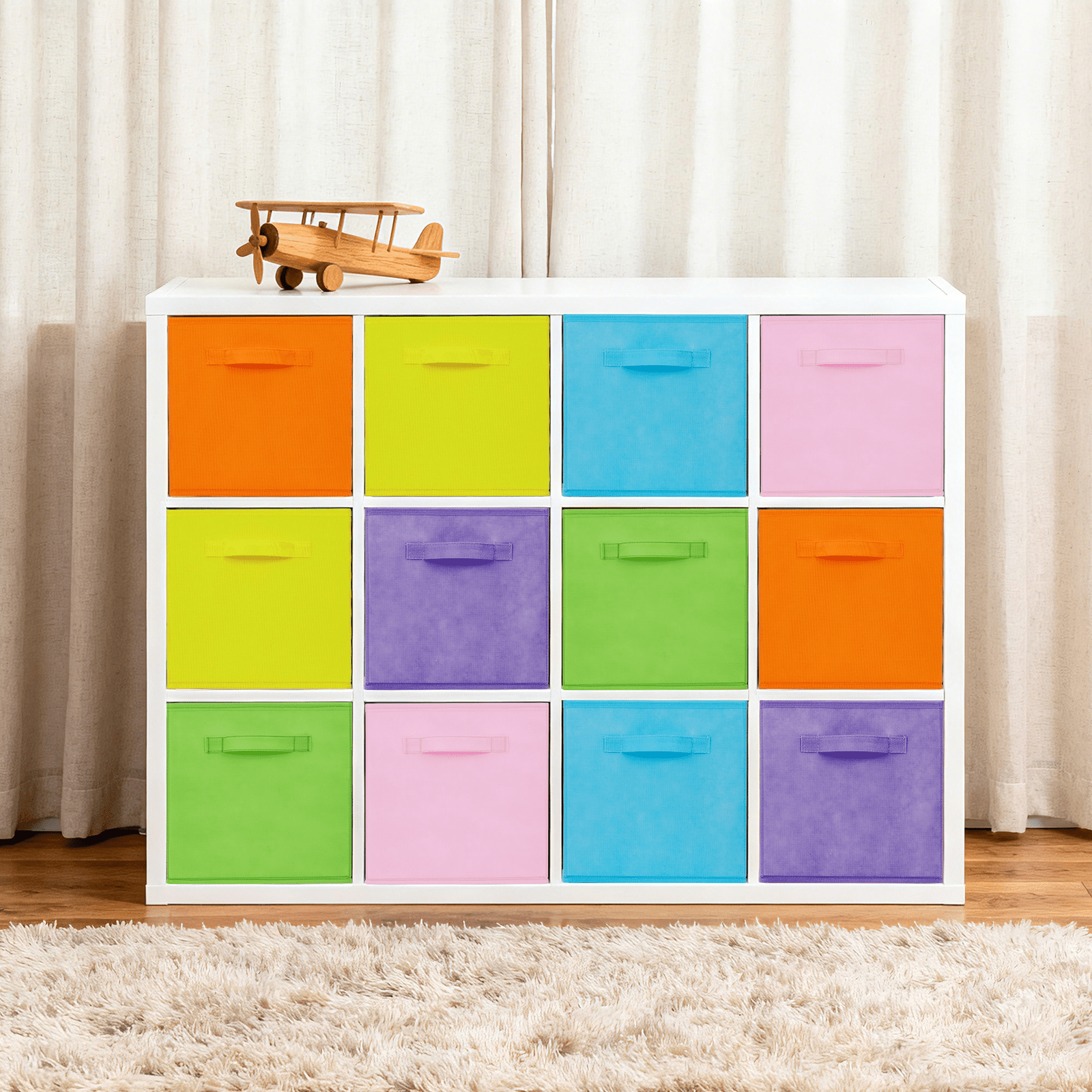 FinerFurnis Collapsible Fabric Storage Bins - 12 Pack Cube Organizer Baskets - Sturdy Non-Woven, Collapsible Design, with Handles - Home, Closet, Nursery, Office Use - Macaron 6 Colors, 10.24x10.24x11.02inch, Shelf Baskets