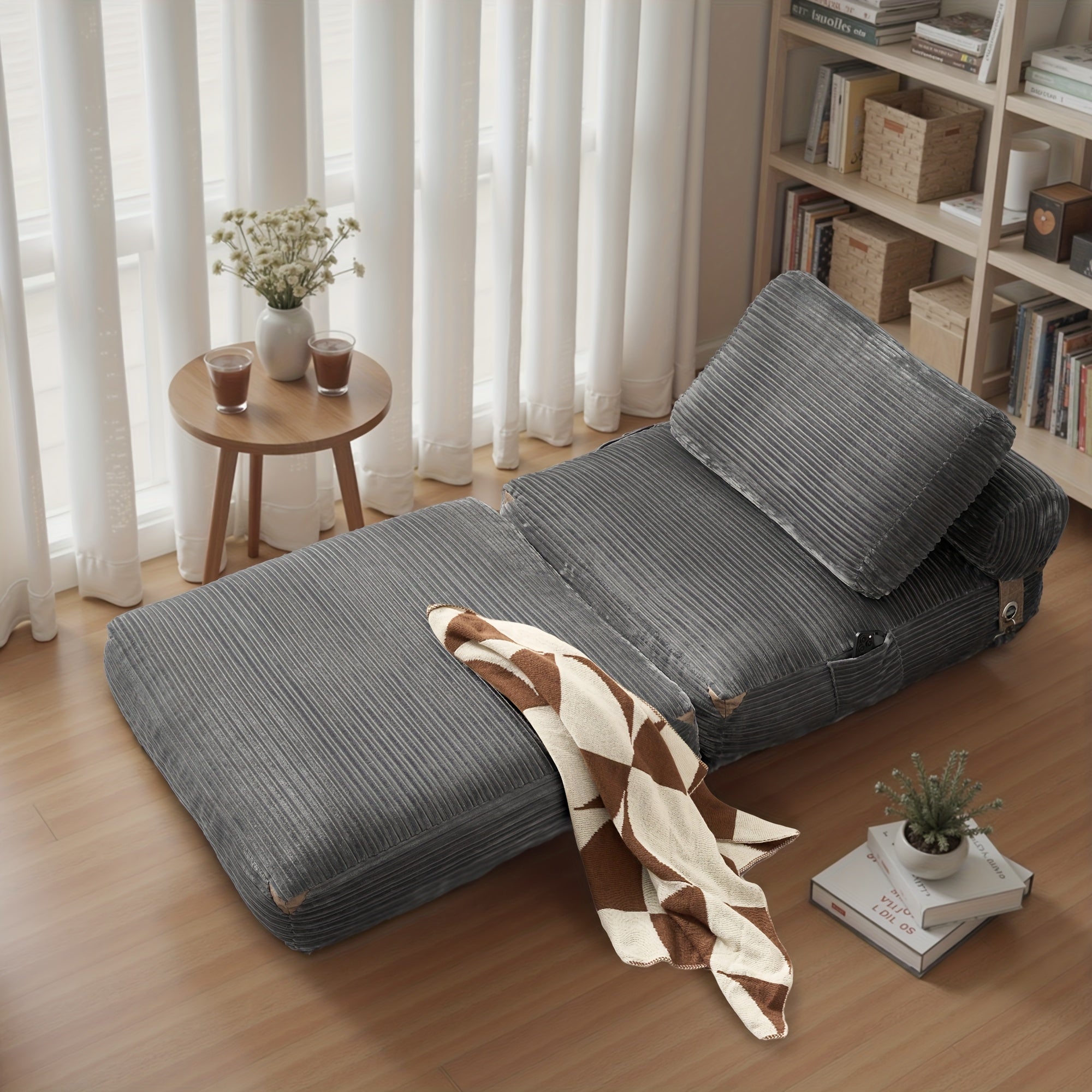 36-Inch Single Folding Sofa Bed, Corduroy Convertible Chair Bed, Single Size Sleeper Couch with Pillow, Space-Saving Floor Mattress for Living Rooms, Bedrooms, And Dorms - Versatile Seating for Minimalist Interior Design And Upholstery