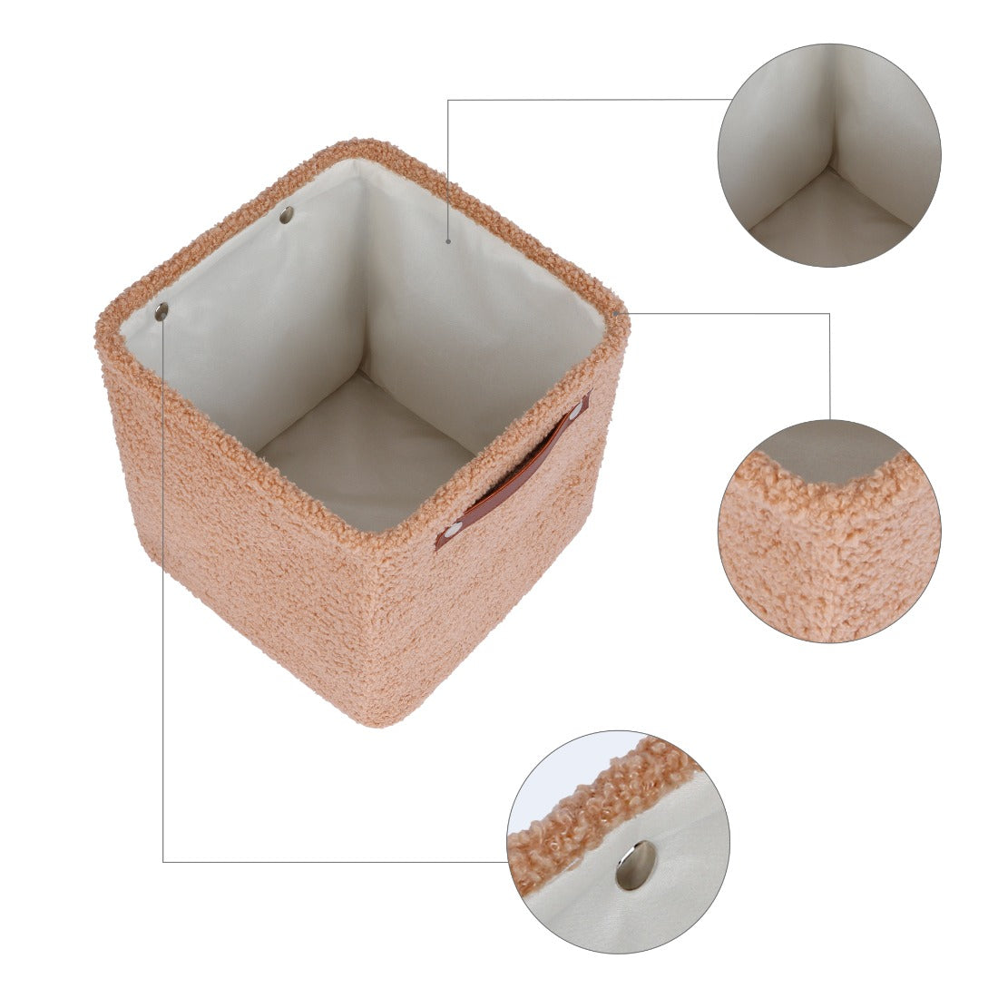 Set of 3 Collapsible Fabric Storage Baskets with Square Open-Top Bins & Leather Handles - Shelf Organizers Suitable for Home, Office,, Pantry - Space-Saving Bins, Rope, Shelf Baskets