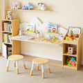 Kids Desk with Bookshelves And 2 Stools, Wooden Kids Desk And Chair Set with 5 Storage Cabinets, Children Writing Drawing Table, Student Kid Study Table for Ages 3-8, Bedroom, 71', Boys, Girls