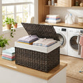 27.74gal Storage Basket with Lid, Blanket Storage Bin with Handles, Foldable, Removable Liner, Metal Frame, for Bedroom, Laundry Room, Laundry Baskets
