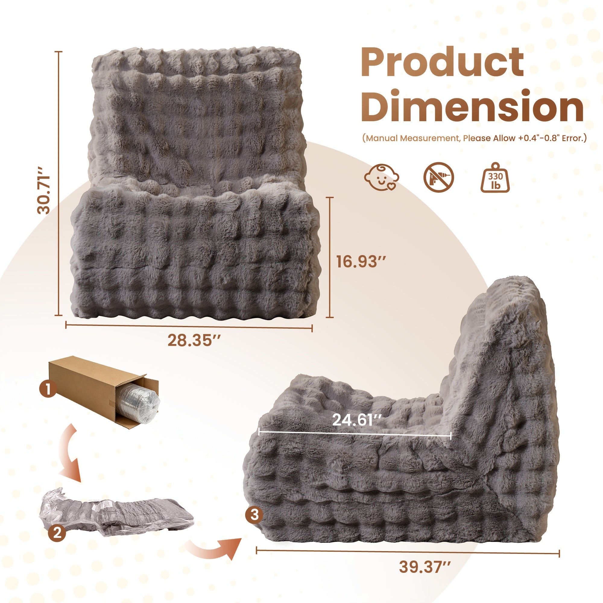 Foldable Single-Seater Sofa Chair Suitable for Adults & Teens - Foam Cushion Floor Lounger with Soft Plush Fabric, Space-Saving Foldable, Easy Setup Bedside Chair for Small Spaces, Gaming, Reading, -Friendly Lounger