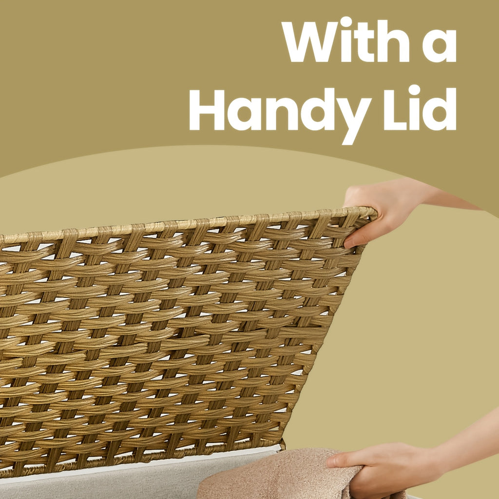 27.74gal Storage Basket with Lid, Blanket Storage Bin with Handles, Foldable, Removable Liner, Metal Frame, for Bedroom, Laundry Room, Laundry Baskets