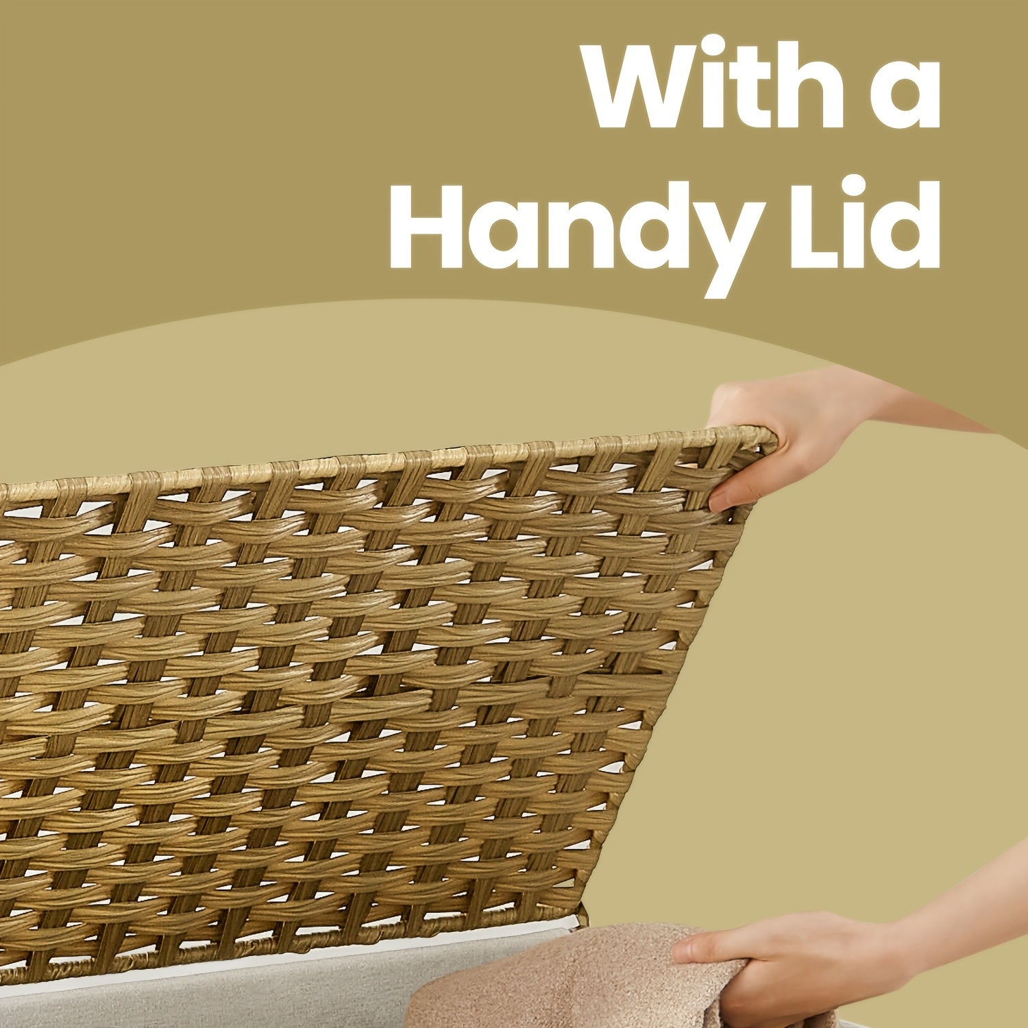 27.74gal Storage Basket with Lid, Blanket Storage Bin with Handles, Foldable, Removable Liner, Metal Frame, for Bedroom, Laundry Room, Laundry Baskets
