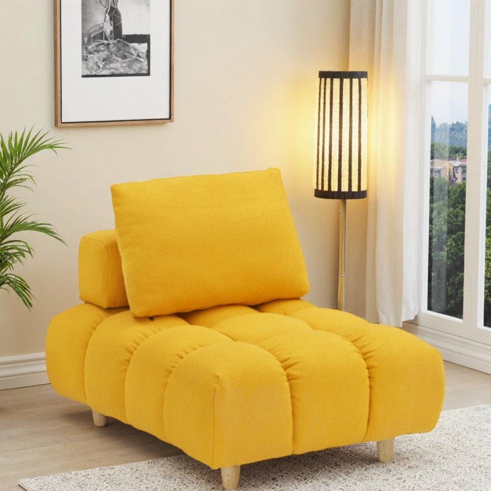 30 inches long Teddy Sofa Fabric | Spacious and Comfortable Seat, Classic Style, Hardwood Frame, Artificial Board, Yellow Fabric, for Apartment, Office, Living Room - JVFUN