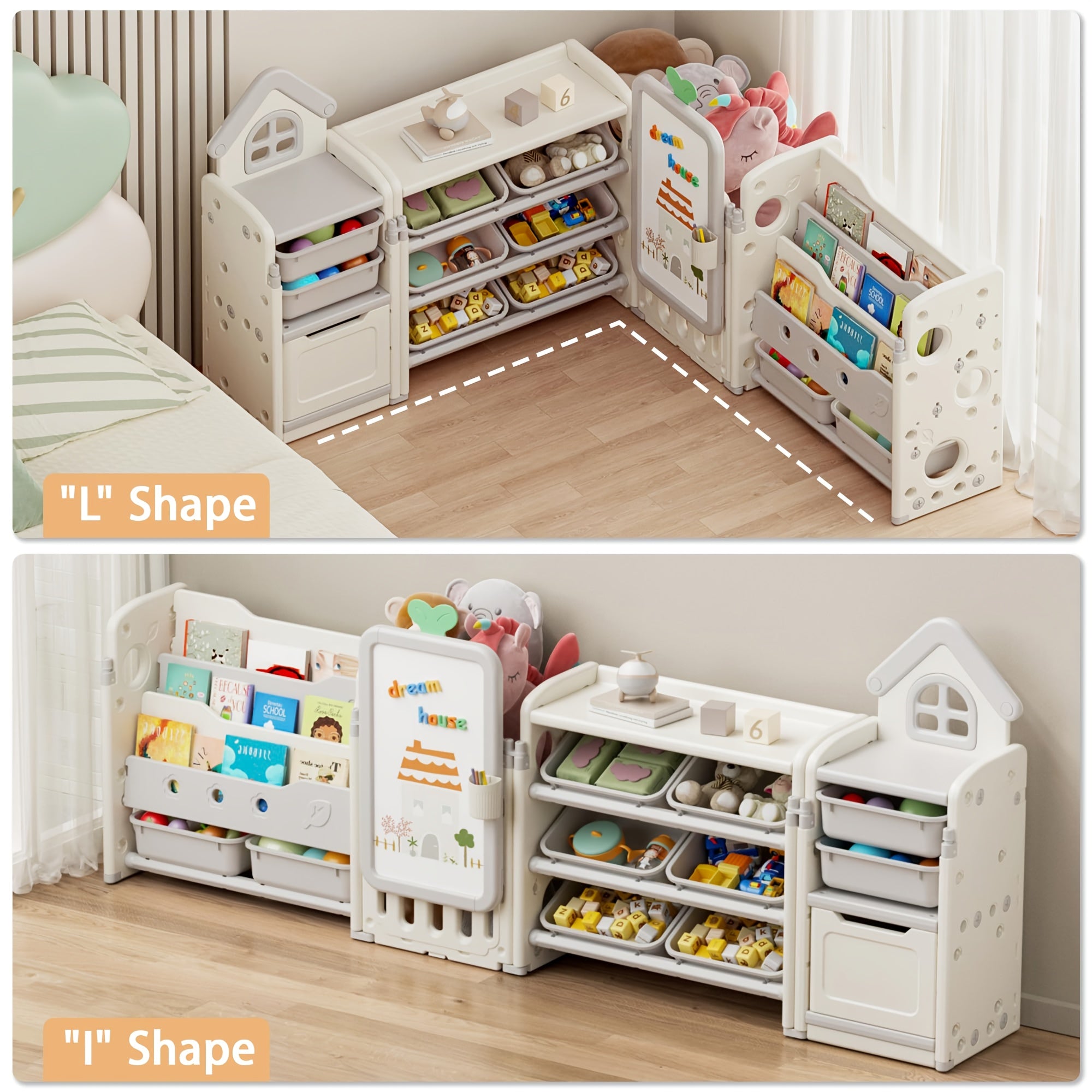 A Versatile Storage Solution for Featuring 10 Detachable Bins And a 3-Tier Bookshelf, Serving As a Multifunctional Organizer with a Drawing Board, Perfect for a Bedroom, Playroom, Or Living Area