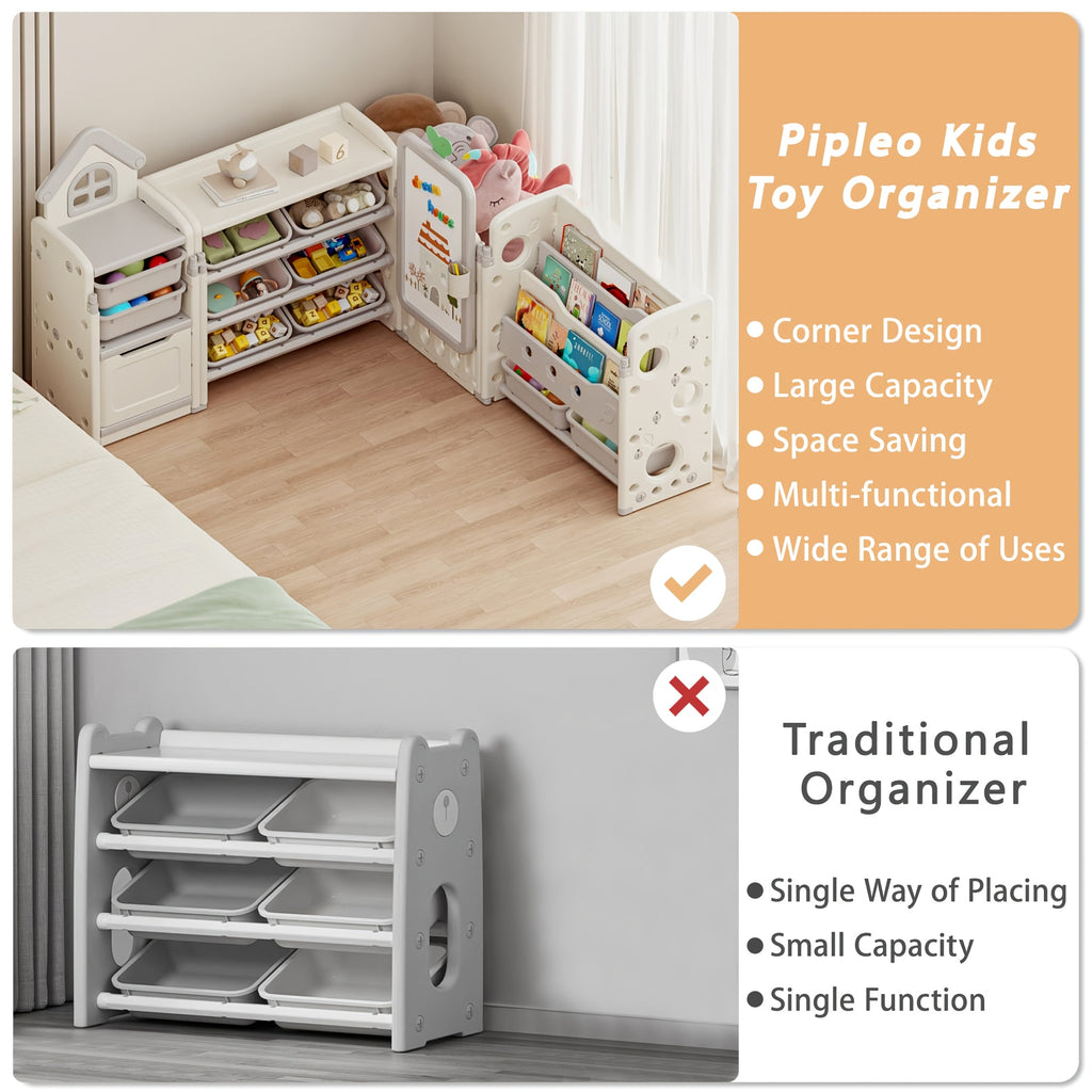 A Versatile Storage Solution for Featuring 10 Detachable Bins And a 3-Tier Bookshelf, Serving As a Multifunctional Organizer with a Drawing Board, Perfect for a Bedroom, Playroom, Or Living Area