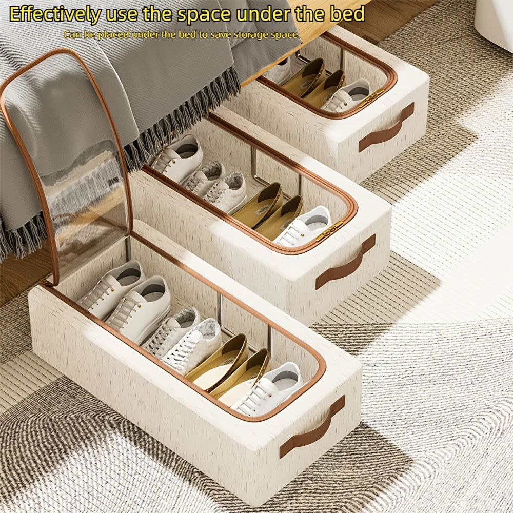 2pcs Thickened Fabric Folding Bed Storage Boxes with Clear Lids- Space-Saving Organizer for Shoes,, and More- Durable, Dustproof Design for Bedroom, Living Room, or Attic- Perfect Christmas Gift Idea, Shoe Storage Organizer, Bedroom Organizer